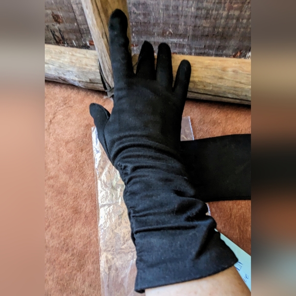 1940's Hansen Black Long Nylasuede Art Deco Style Gloves - Picture 6 of 10
